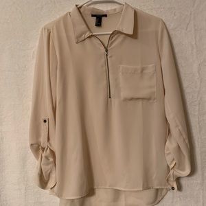 Tan shear half zip top